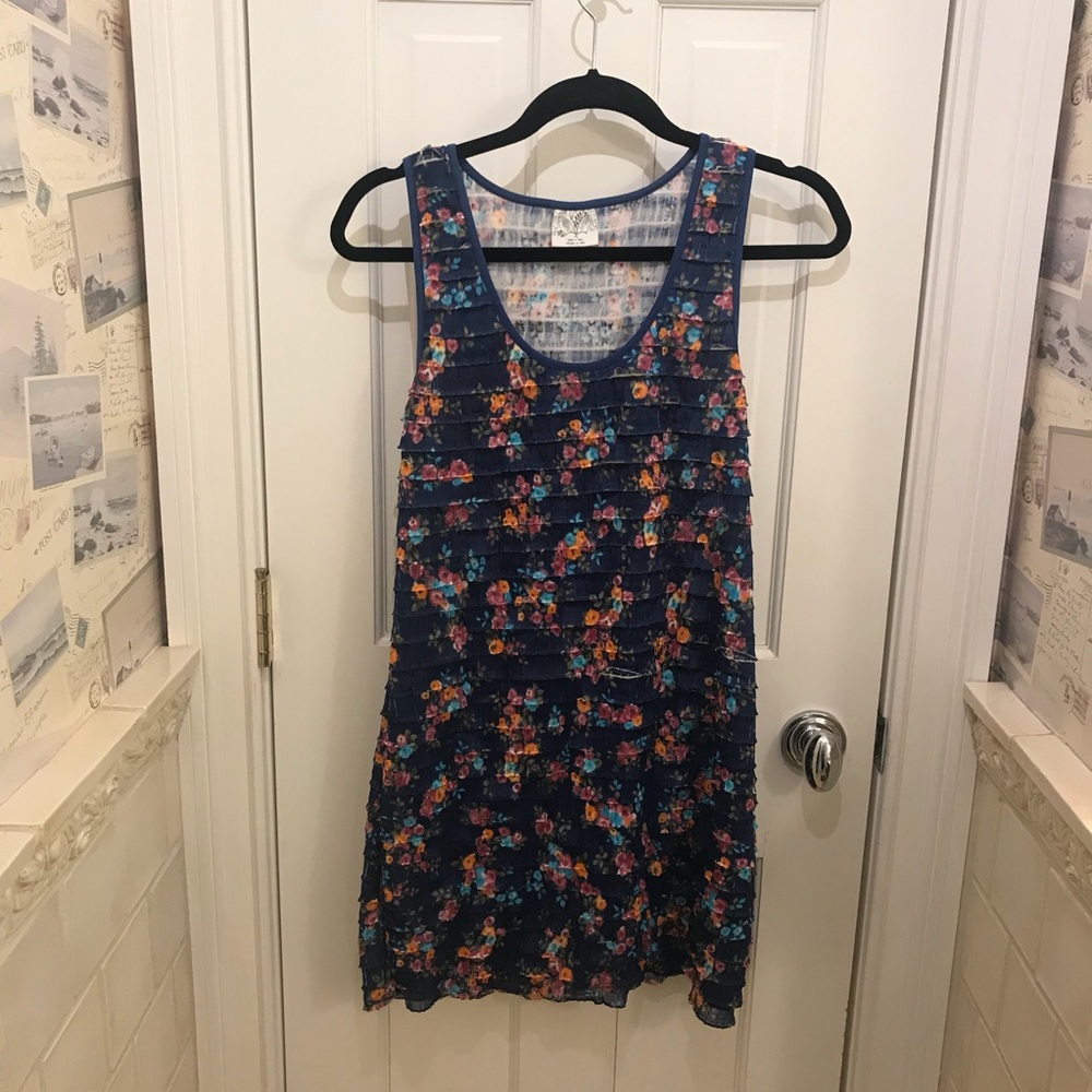 Free People tier ruffle floral blue dress Small